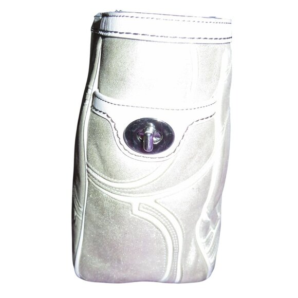 Coach 2005 Silver Leather Pierced Studded Signature Gallery Tote Brown Wristlet - Picture 3 of 12